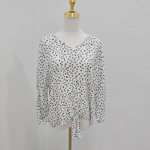 beachlunchlounge White and Black Polka Dot Tie-Front Blouse